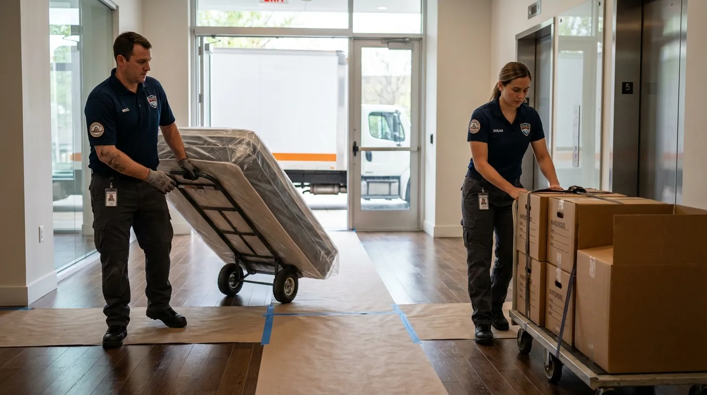 Professional apartment movers loading elevator in Port Norris, NJ